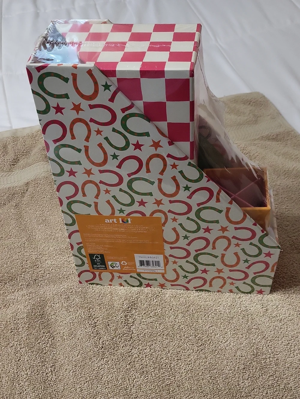 3 Pc Pink Checker & Horseshoes Pattern Desk Organizer - Multi-Color